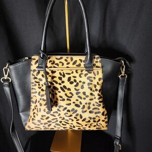 Sole Society Black and Leopard Tote